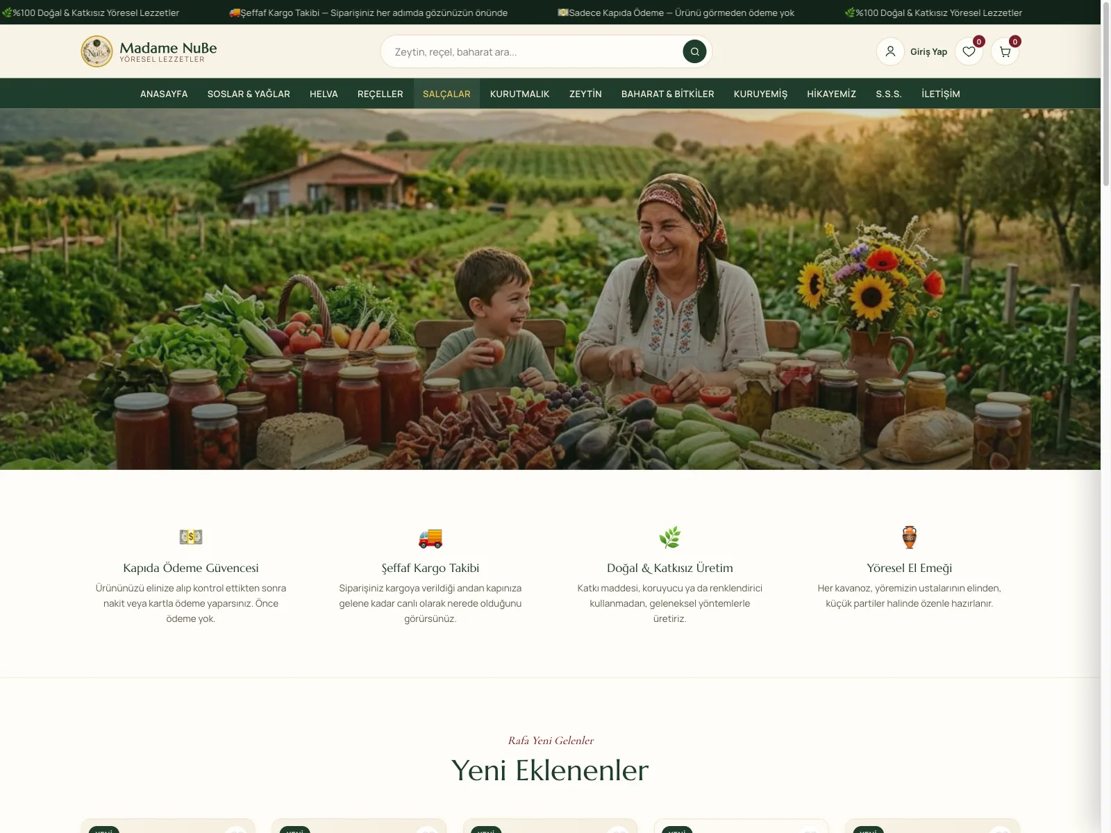 Madame NuBe — Yöresel Gıda E-Ticaret Platformu — E-Ticaret & Web Tasarım projesinden ekran görüntüsü