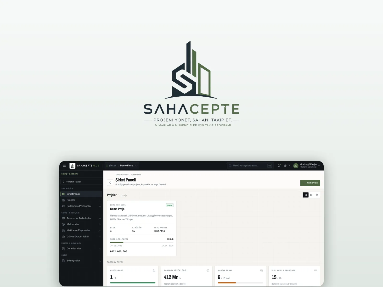 SahaceptePlus — İnşaat Yönetim Sistemi — Web Uygulaması & Yazılım Geliştirme projesinden ekran görüntüsü
